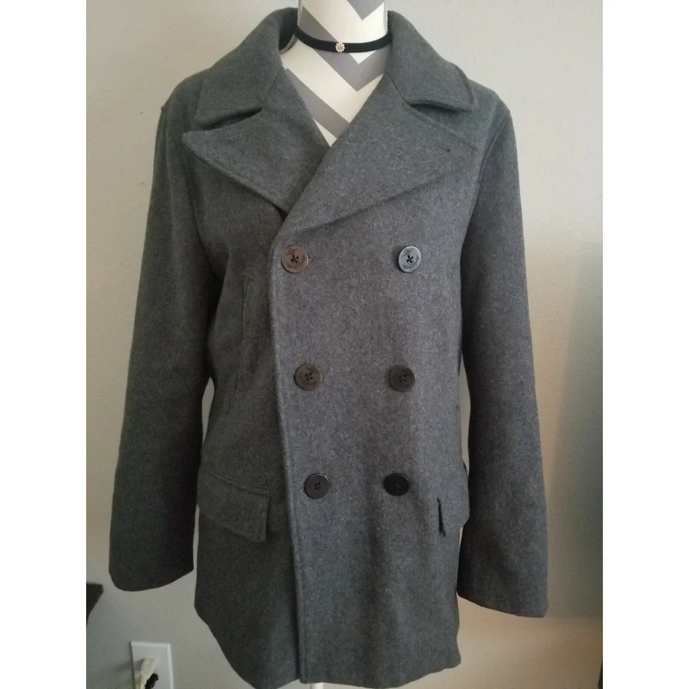 GAP Women Wool Blend Jacket Coat Peacoat Sz M Gray double breasted lined